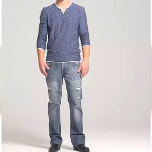 INC Replen Blue Fog Heathered Split V-Neck Long Slv Knit Tee Fall Gift School